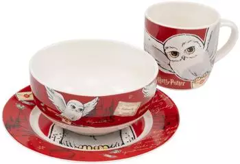 United Labels Hedwig die Eule Fr&uuml;hst&uuml;cks-Set, Porzellan, 3-teilig (0134279)