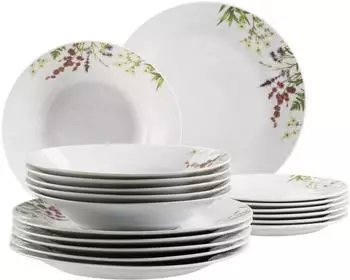 Mäser Herbal Garden Tellerset, Porzellan, 18-teilig für 6 Personen (993265)