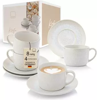 Sänger Korfu Kaffeetassen-Set 8-teilig, Steingut, creme, 160ml (223960)