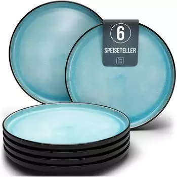 Pure Living Ibiza Teller-Set 6 Personen, Steingut, aquamarin (54173)