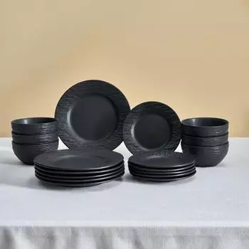 Karaca Solem Embossed Tafelservice, Steinzeug, schwarz, 18-teilig (1000010604001)