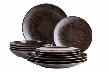 Mäser Metallic Bronze Tafelservice, Steinzeug, 12-tlg, 4 Personen