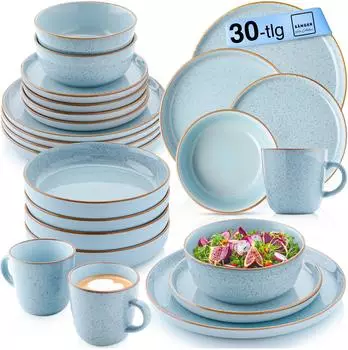 Sänger Rio Lagune Kombiservice 30-teilig, Steingut, blau, 6 Personen