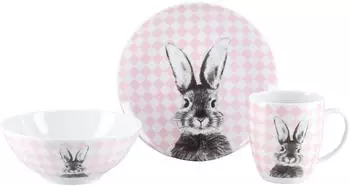 CreaTable Happy Bunny Rosa Kindergeschirr-Set 3-tlg., Porzellan (25217)