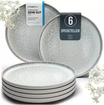 Pure Living Ibiza Speiseteller-Set 6 Personen, Steingut, beige, 26cm (54293)
