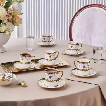 Karaca Bihter Kaffeeservice 12-teilig, 6 Personen, Knochenporzellan, mehrfarbig, 90ml (1000197011001)