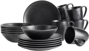Mäser Essential Frühstücks-Geschirrset 18-tlg., Steinzeug, schwarz (66481445-0)