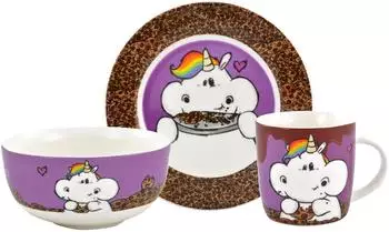 United Labels Pummeleinhorn Fr&uuml;hst&uuml;cks-Geschirrset 3-teilig, Porzellan