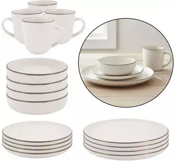 levandeo Tafelservice 16-tlg. für 4 Personen, Steingut, creme