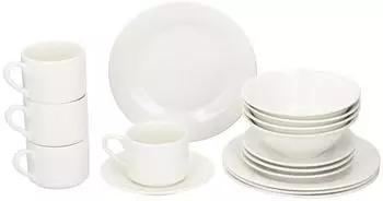 Alpina Fr&uuml;hst&uuml;cks-Geschirrset 16-teilig, 4 Personen, Steingut, wei&szlig;
