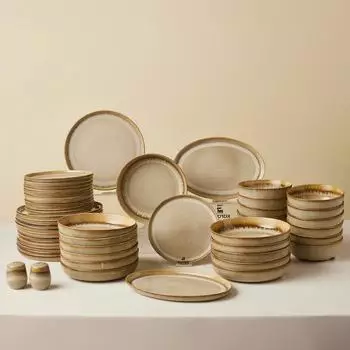 Karaca Earthy Light Reactive Geschirrset, Steinzeug, 52-teilig, 12 Personen (1000155347001)