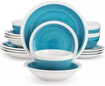 LuxusKollektion ORI Kombiservice Steinzeug, blau, 16-teilig