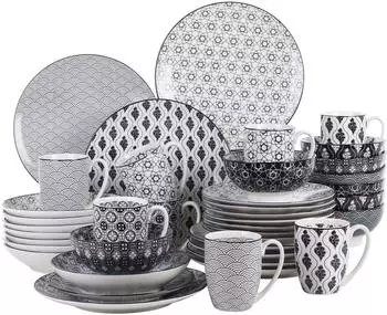 LuxusKollektion Kombiservice 40-teilig f&uuml;r 8 Personen, Porzellan, schwarz + creme