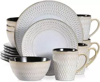LuxusKollektion Kombiservice Steinzeug 16-teilig, grau (Pluvo)