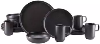CreaTable Uno Black Kombiservice 16-tlg., Steinzeug, stapelbar (25187)