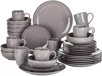 Vancasso Kombiservice Steingut, 32-teilig, 8 Personen, grau, Vintage
