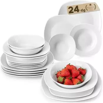 LuxusKollektion Elisa Geschirrset 24-teilig, Porzellan, hellgrau, stapelbar