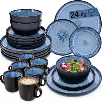 S&auml;nger Aruba Kombiservice 24-tlg. 6 Personen Blau/Schwarz