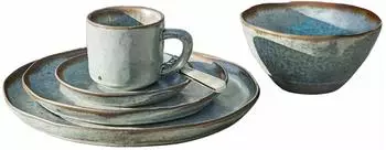 Loberon Biarr&eacute; Geschirrset 30-teilig, Steingut, t&uuml;rkis/braun (16875-8-1)