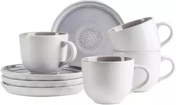 Mäser Elea Kaffeeservice 8-tlg. für 4 Personen, Steinzeug, flieder/weiß