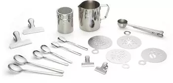 Echtwerk Barista Kaffeezubeh&ouml;r-Set 23-tlg., Milchk&auml;nnchen 350ml, Kakaostreuer, silber