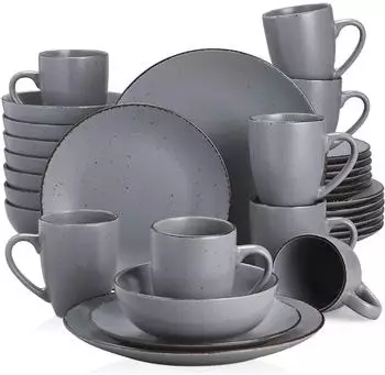 Vancasso Tafelservice Steingut, 32-teilig, vintage, grau