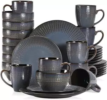LuxusKollektion Kombiservice Steinzeug 32-teilig f&uuml;r 8 Personen, dunkelblau-grau (Guto)