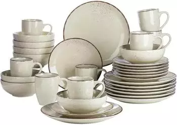 LuxusKollektion Tafelservice 32-teilig, Steingut, beige, 8 Personen