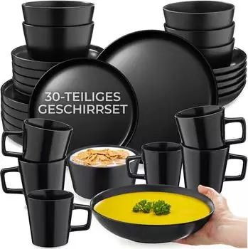 TecTake Urban Kombiservice 30-tlg. 6 Personen Schwarz