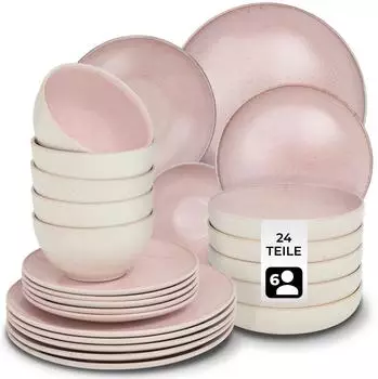 TecTake Mare Kombiservice 24-tlg. 6 Personen Rosa
