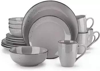 LuxusKollektion Kombiservice Steingut, Vintage, grau, 16-teilig