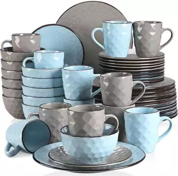 LuxusKollektion Kombiservice 48-teilig, Steingut, blau-grau