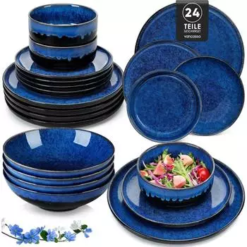 Vancasso Starry Kombiservice 24-teilig, Steingut, blau (6 Personen)