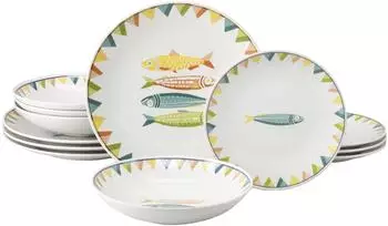 CreaTable Sardinhas Pastell Tellerset 12-tlg., 4 Personen, Steinzeug (25400)