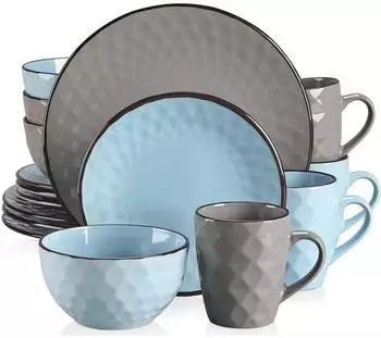 LuxusKollektion Kombiservice 16-teilig, Steingut, blau-grau (GV-16)