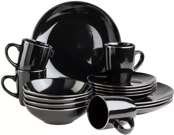 Mäser Metallic Rim Kombiservice 16-tlg., Steinzeug, schwarz (89000528-0)