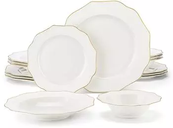 MALACASA Kombiservice 16-tlg. 4 Personen Weiß Goldrand Bone China