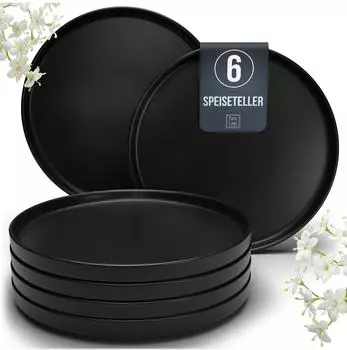 Pure Living Manhattan Urban Black Line Speiseteller-Set, Steingut, matt schwarz, 6-tlg. (54153)