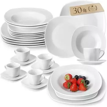 LuxusKollektion Elisa Kombiservice 30-teilig, Porzellan, grauwei (ELISA-30)