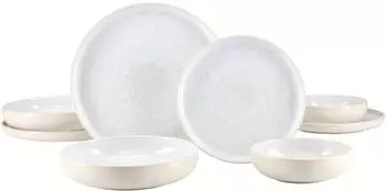 CreaTable Yuki Tellerset 8-tlg. für 2 Personen, Steinzeug, weiß (25395)