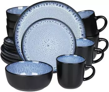 LuxusKollektion Mediterranes Steingut-Geschirrset 16-tlg. für 4 Personen, blau
