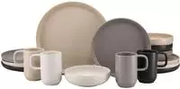 CreaTable Kombiservice "Uno, Geschirr-Set, 16-tlg." Seidenmatten, Spezialglasur,