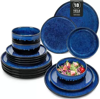 LuxusKollektion Geschirrset Starry-blau 18-teilig für 6 Personen, Steinzeug