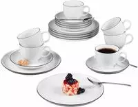 Seltmann Weiden Kaffeeservice "Geschirr-Set, Service Lido Black Line" Tassen,