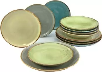 CreaTable Tafelservice Nature Collection (12-tlg.) blau grün sand CreaTable Tafelservice Nature Collection (12-tlg.) blau grün sand