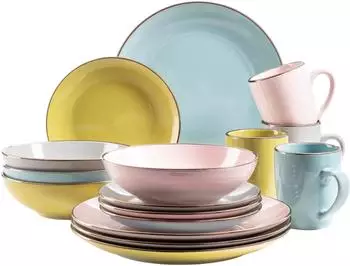 M&auml;ser Kombiservice Metallic Rim (16-tlg.) rosa/gr&uuml;n/blau/grau