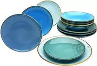 CreaTable Tafelservice "Geschirr-Set NATURE COLLECTION Aqua" Teller Set, Service, 12