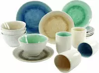 CreaTable Kombiservice "Aquarius" Spezialglasur, handwerklicher Look