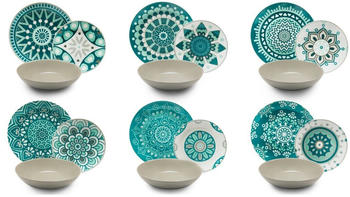 Excelsa Teller-Set Mandala blau-grün (18-tlg.)