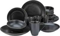 CreaTable Kombiservice "Geschirr-Set Industrial" Service, schwarze, Goldrand, 16